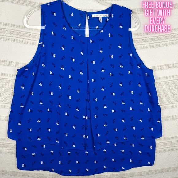 Violet & Claire Royal Blue Floral Two Tier Tank Top Size XL NEW - Picture 1 of 8